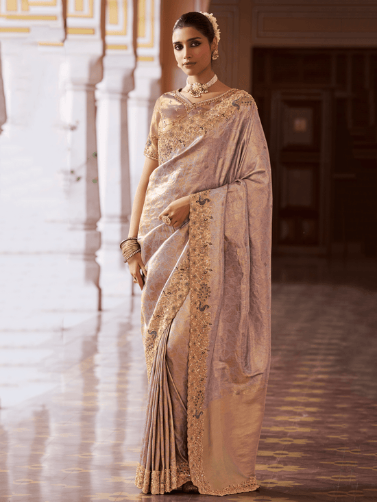 Lavender Pink Banarasi Tissue Silk Saree