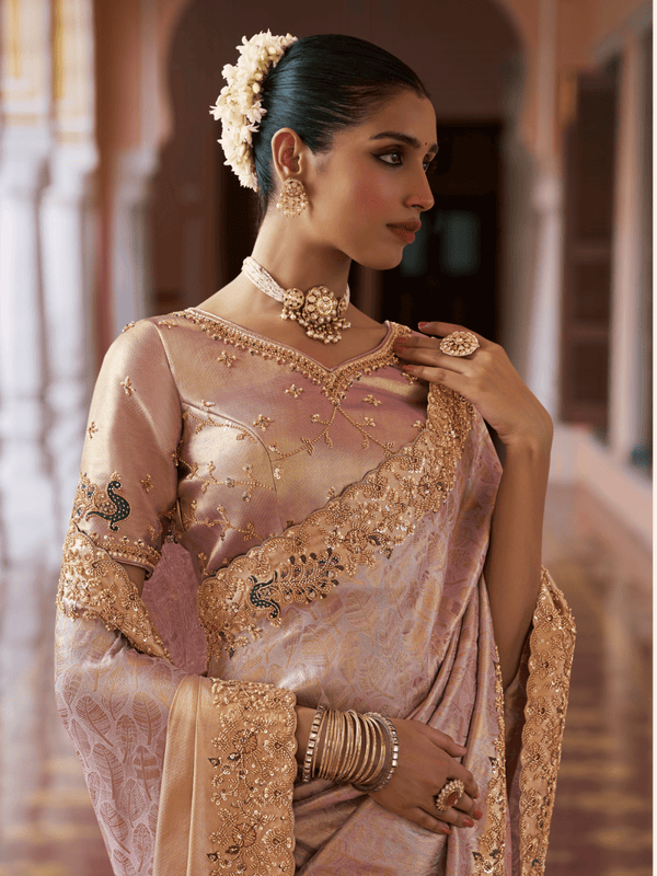 Lavender Pink Banarasi Tissue Silk Saree