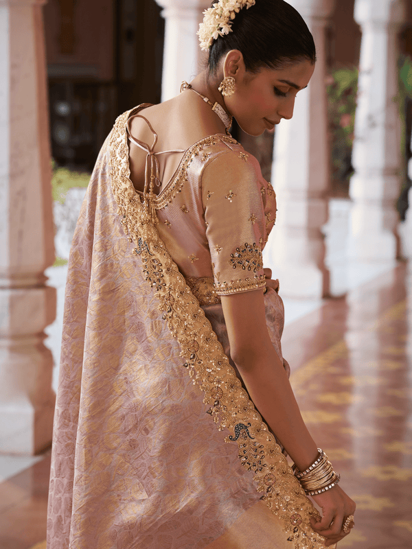 Lavender Pink Banarasi Tissue Silk Saree