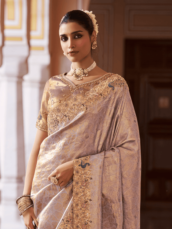 Lavender Pink Banarasi Tissue Silk Saree