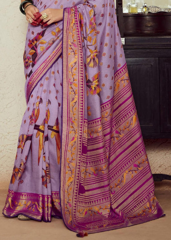 Lavender Purple Brasso Designer Soft Silk Saree