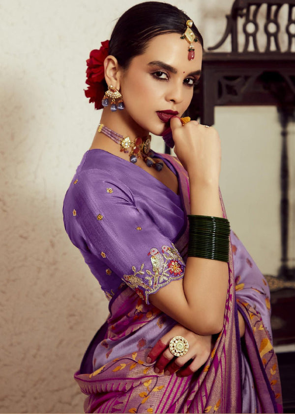 Lavender Purple Brasso Designer Soft Silk Saree