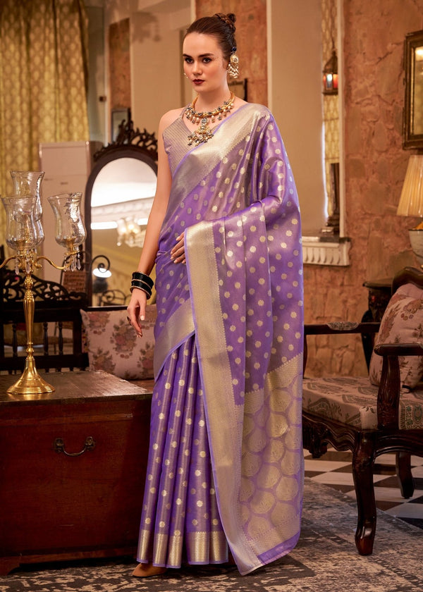 Lavender Silver Banarasi Tissue Silk Saree