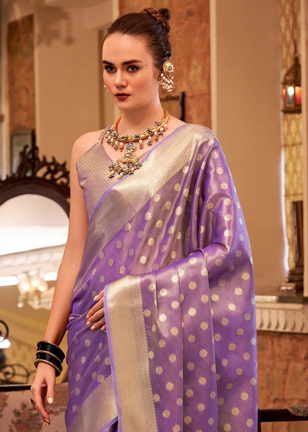 Lavender Silver Banarasi Tissue Silk Saree