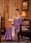 Lavender Silver Banarasi Tissue Silk Saree