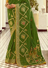 Leaf Green Banarasi Silk Saree With Contrast Blouse