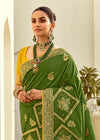 Leaf Green Banarasi Silk Saree With Contrast Blouse