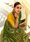 Leaf Green Banarasi Silk Saree With Contrast Blouse