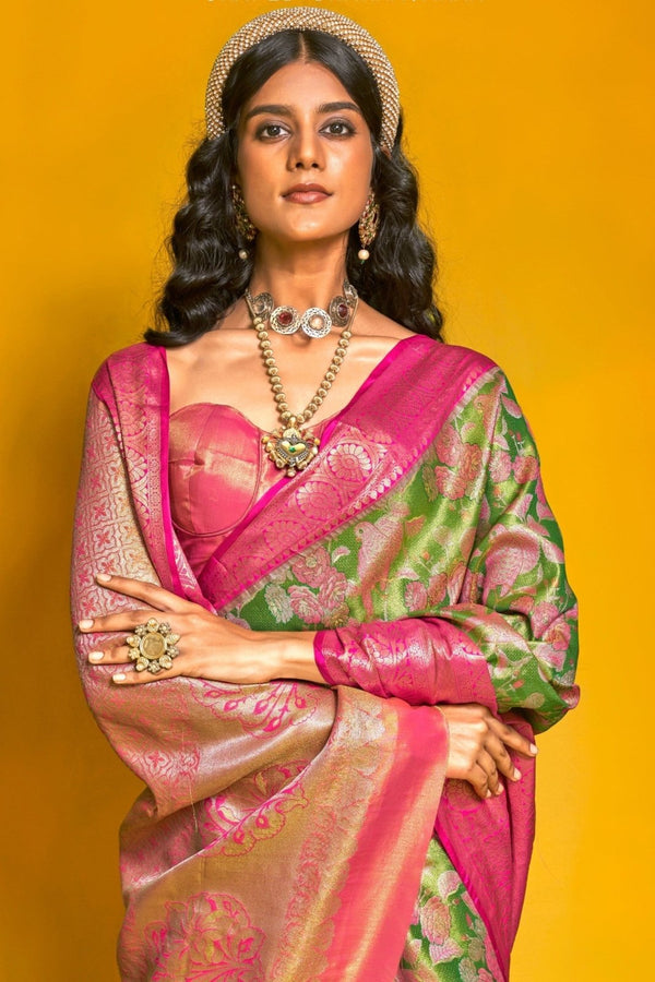 Leaf Green Kanjivaram Silk Saree with Gold Zari