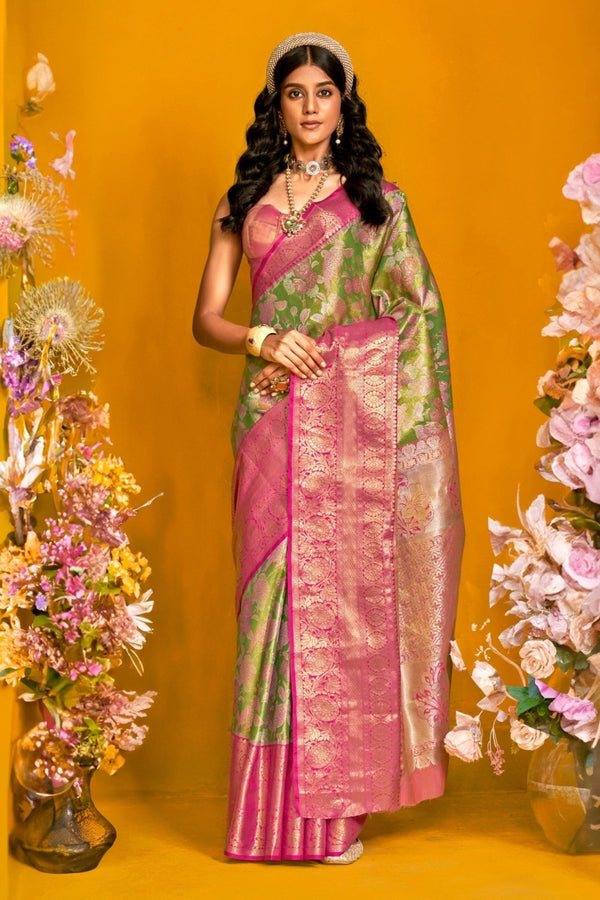 Leaf Green Kanjivaram Silk Saree with Gold Zari