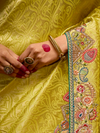 Lemon Yellow Banarasi Designer Silk Saree With Contrast Blouse