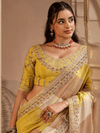 Lemon Yellow Embroidered Designer Tissue Silk Saree