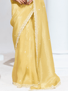 Lemon Yellow Embroidered Designer Tissue Silk Saree With Contrast Blouse
