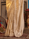 Light Gold Embroidered Designer Tissue Silk Saree