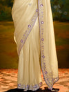 Light Gold Tissue Silk Designer Saree with Embroidery