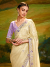 Light Gold Tissue Silk Designer Saree with Embroidery