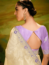 Light Gold Tissue Silk Designer Saree with Embroidery