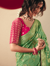 Light Green Banarasi Silk Saree With Contrast Blouse