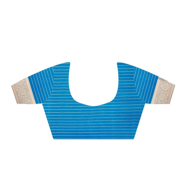 Light Grey Georgette Printed Saree With Sky Blue Zari Border