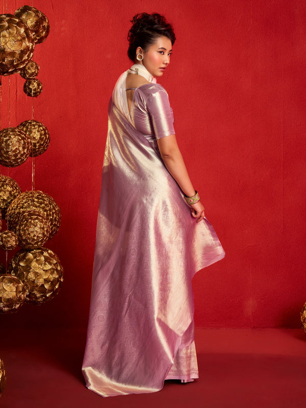 Lilac Banarasi Tissue Silk Saree – back view