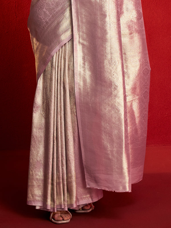 Lilac Banarasi Tissue Silk Saree – border and drape