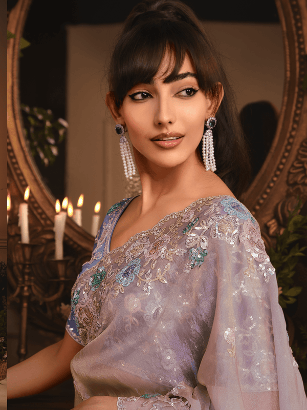 Lilac Organza Silk Saree