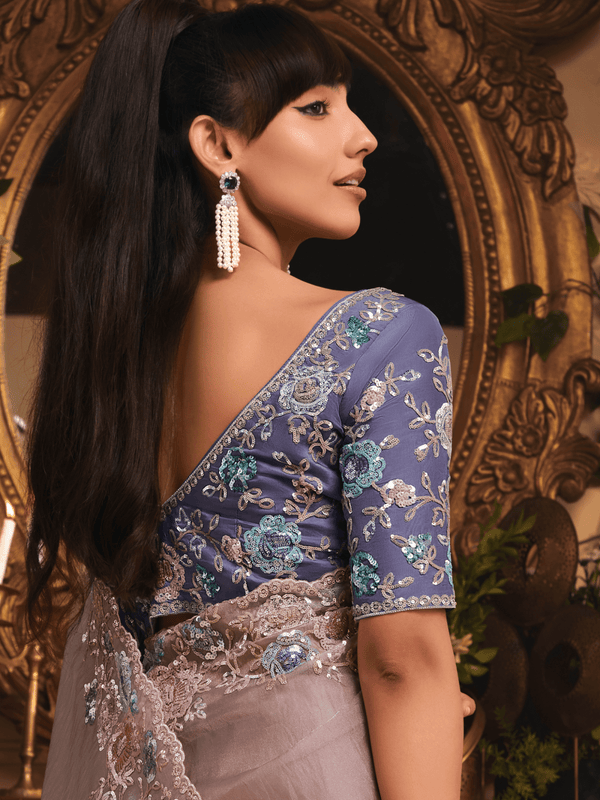Lilac Organza Silk Saree
