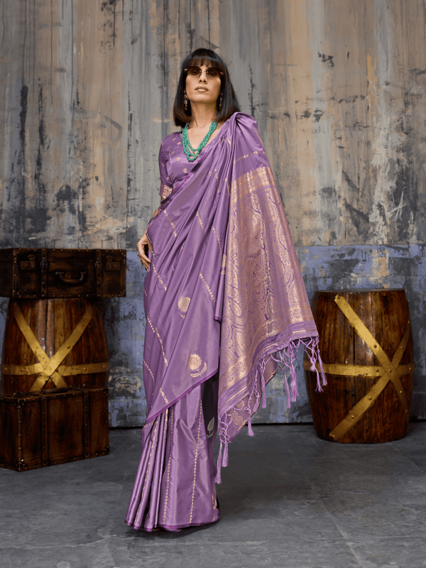 Lilac Purple Banarasi Satin Silk Saree