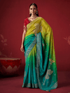 Lime Green Banarasi Dola Silk Saree With Contrast Blouse