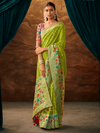 Lime Green Banarasi Organza Silk Saree With Contrast Blouse