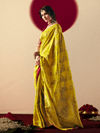 Lime Green Banarasi Silk Saree With Contrast Blouse