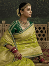 Lime Green Designer Banarasi Dola Silk Saree With Golden Zari Work
