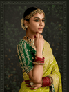 Lime Green Designer Banarasi Dola Silk Saree With Golden Zari Work