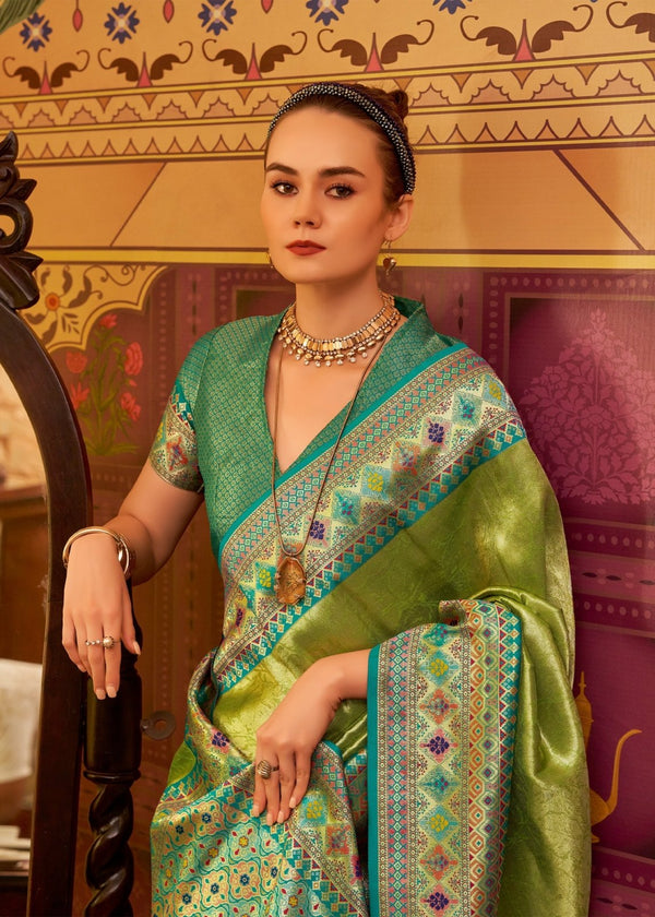 Lime Green Kanjivaram Silk Saree