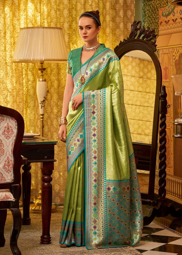 Lime Green Kanjivaram Silk Saree