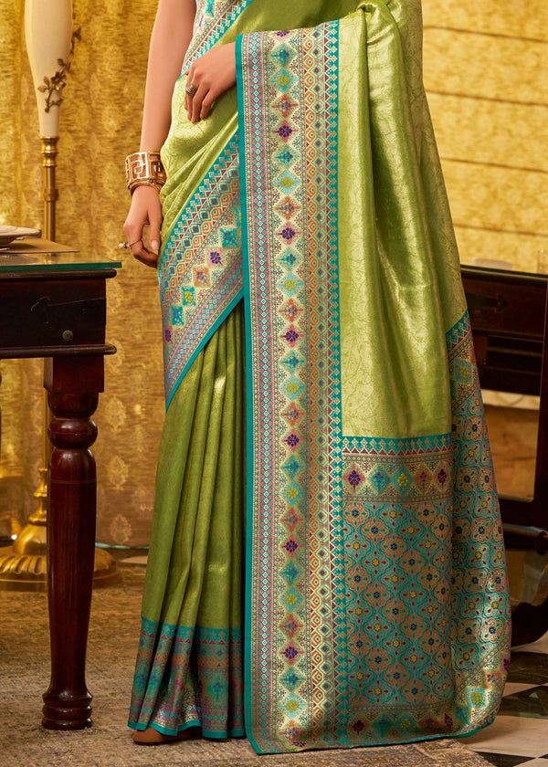 Lime Green Kanjivaram Silk Saree