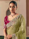 Lime Green Organza Silk Saree