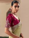 Lime Green Organza Silk Saree