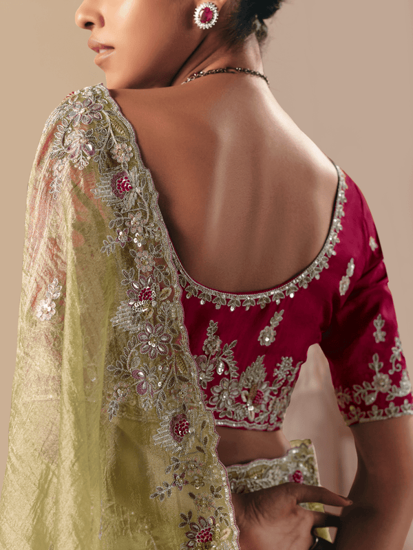 Lime Green Organza Silk Saree