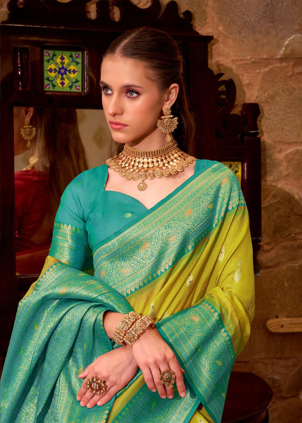 Lime Yellow Banarasi Silk Saree