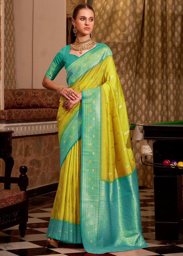 Lime Yellow Banarasi Silk Saree