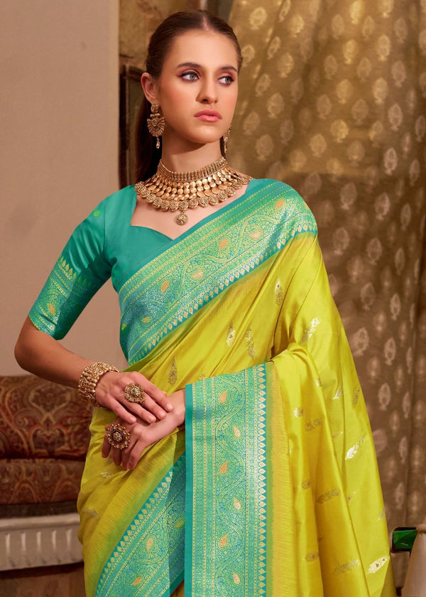 Lime Yellow Banarasi Silk Saree