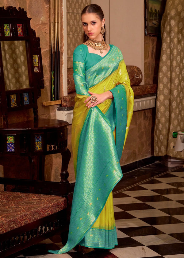 Lime Yellow Banarasi Silk Saree