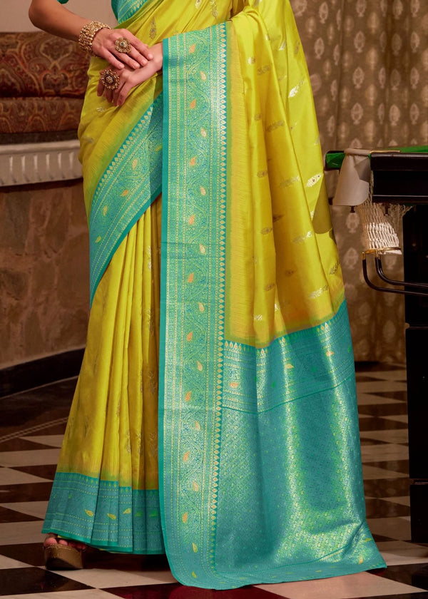 Lime Yellow Banarasi Silk Saree