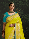 Lime Yellow Designer Banarasi Dola Silk Saree With Golden Zari