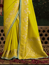 Lime Yellow Designer Banarasi Dola Silk Saree With Golden Zari