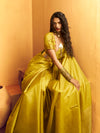 Lime Yellow Woven Designer Tussar Silk Saree