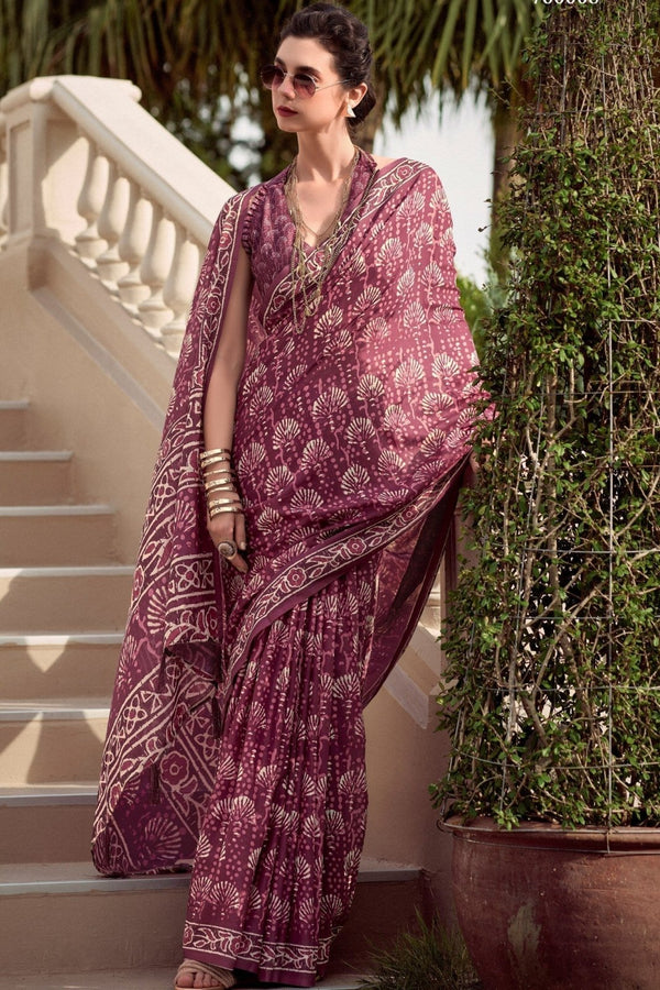 Lotus Pink Mul Mul Silk Saree
