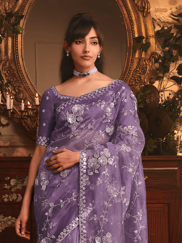 Luxe Lavender Organza Silk Saree