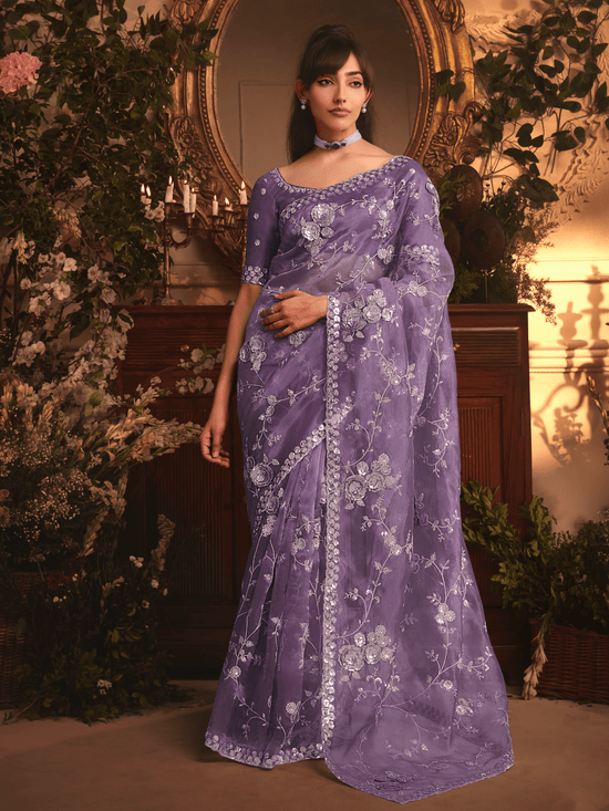 Luxe Lavender Organza Silk Saree